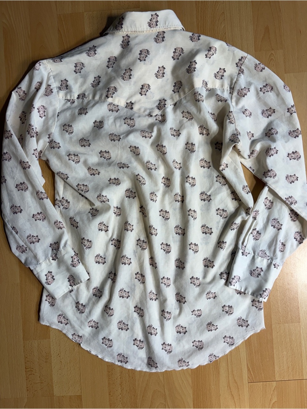 Vintage 70s Chute Cream Floral Pearl Snap Western Shirt Cowgirl Prairie Rodeo - Picture 8 of 12